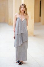 Pleated satin midi dress